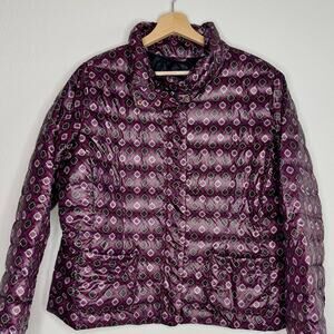 LANDS END Purple Boho Floral Down Puffer Coat Size Girls Large 14-16